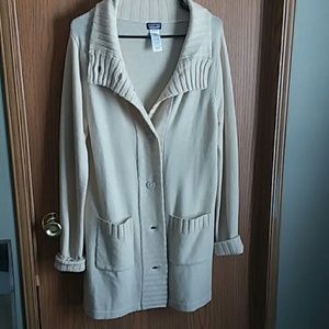Patagonia cream colored long sweater coat